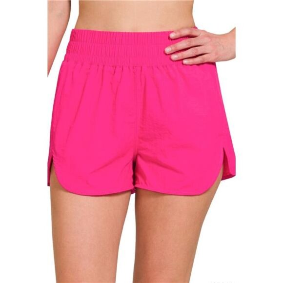 Zenana Windbreaker Smocked Waistband Running Shorts - Picture 1 of 3